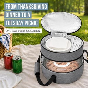 Sac isotherme à 2 compartiments pour repas, avec support pour assiette chaude et saladier, et poignée - Product Image 3