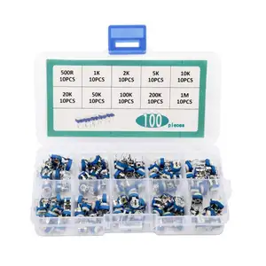 100 pçs 10 valores rm065 aparador preset, potenciômetro aparador de pote com resistor variável, caixa de plástico sortido