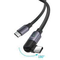 Câble USB C vers C PD60W, charge rapide, cordon de données, lumière LED, rotation à 180 degrés, nylon tressé, 1,2 m, 2 m, pour ordinateur portable, téléphone