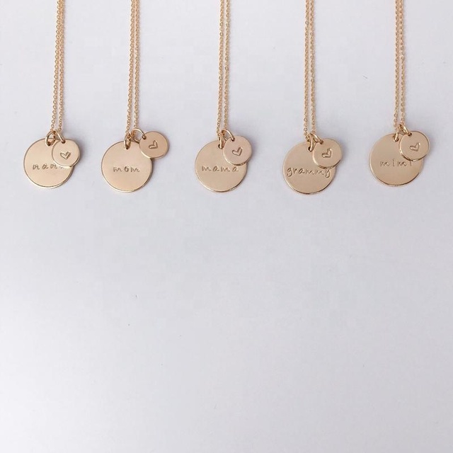 Mother's Day Gift Stainless Steel Jewelry Gold Plated Small Round Disk Tags Tiny Initial Pendant Necklace for Mom Bijoux