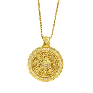 Collar de bronce con diamantes y cadena de cuerda, colgante giratorio con diseño de tesoro, nuevo diseño chino, oro arena, unisex, para fiesta - Product Image 5