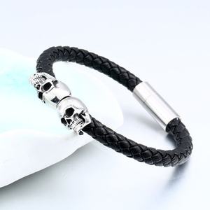 Edgy Skull <b>Leather</b> <b>Bracelet</b> Hypoallergenic Waterproof 316L Stainless Steel Retro Minimalist Unisex Jewelry for Men and Women - Product Image 3
