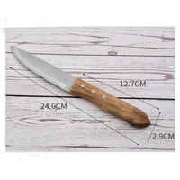 Vente en gros de vaisselle d'usine Couverts à fruits manche en bois Petit couteau à steak dentelé Couteau à steak de restaurant manche en bois