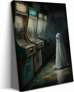 Arte de Pared de Fantasma en Sala de Juegos Retro, Lienzo Vintage de Arcade, Impresión Enmarcada de Galería con Neón Oscuro y Espeluznante, Decoración para Dormitorio o Cueva del Hombre, <span class=keywords><strong>Halloween</strong></span> - Product Image 2