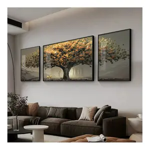 Decoración moderna para sala de estar, árbol de riqueza minimalista, impresión HD, pintura de diamantes de porcelana de cristal, Mural, arte colgante de pared