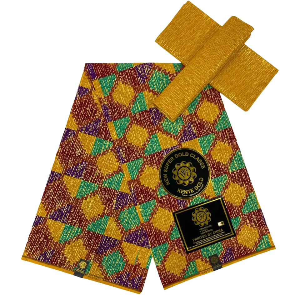 Tecido de cera dourada africano macio, novo material 100% algodão, estampa batik nigeriana de Ancara, tecido de alta qualidade para costura em cera dourada, 2 + 4 jardas