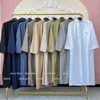 Qamis Style Qatar pour Homme, Longue Robe à Col Droit, Vêtement Arabe Traditionnel Masculin du Moyen-Orient avec Poches