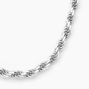 Cadena de Plata Maciza de 4 mm, Cadena de Cuerda, Plata de Ley 925, Cadena para Hombre, Estilo Hip Hop, para Collar de Plata, Joyería Fina para Hombre - Product Image 5