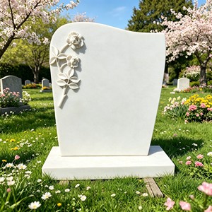 Stèle funéraire en marbre blanc de style européen avec sculpture florale, sculptée à la main, élégante, pour cimetière, <span class=keywords><strong>pierre</strong></span> <span class=keywords><strong>tombale</strong></span> commémorative - Product Image 2