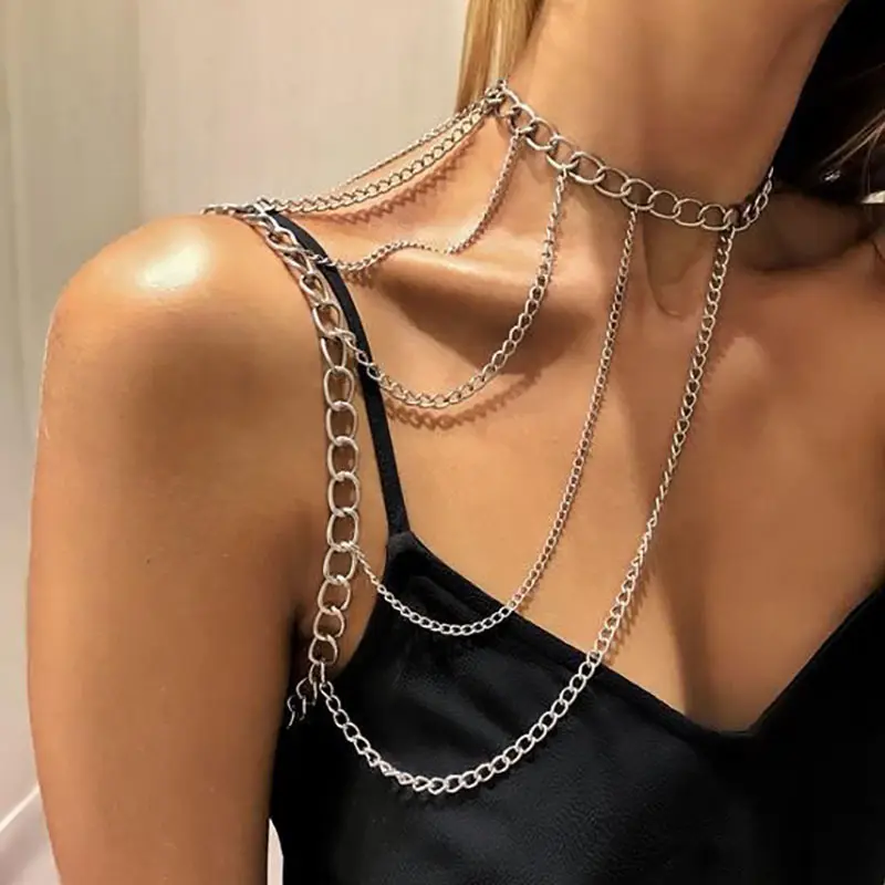 NAKAMURA Fashion multi layer metal body chain popular accessories multi-layer fringe shoulder chain female