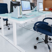 Dessus de table en verre Bureau d'ordinateur à double moteur avec tiroir Bureau électrique à hauteur réglable pour le travail