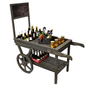 Carrito de exhibición de madera personalizado creativo <span class=keywords><strong>con</strong></span> <span class=keywords><strong>ruedas</strong></span> y pizarra para comida - Product Image 1