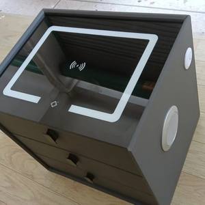 Mesita de Noche de Madera Maciza con Carga Inalámbrica y Luz - Diseño Moderno con Superficie de Vidrio para Dormitorio, Baño y Sala de Estar - Product Image 5