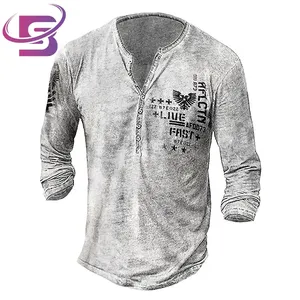 Quick Dry digital print Blade Collar Imitation cotton lycra Athletic Casual Daily Collarless golf men Henley T Shirt