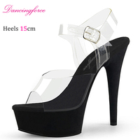 Sandales à talons hauts plateforme à bride cheville en TPU transparent de 15 cm (6 pouces) pour femmes, chaussures de pole dance