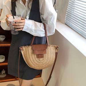 Bolso Semicircular portátil de fábrica, bolsa de mano semiredonda <span class=keywords><strong>Bali</strong></span>, de paja con cuerda de papel - Product Image 5