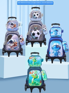 Nouveau 3D dessin animé cuir Nylon tissu trois pièces pull-rod cartable élèves du primaire sac à déjeuner pour enfants stock d'usine - Product Image 6