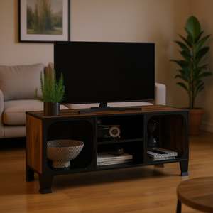 Soporte para TV de MDF y metal marrón rústico de 41,3x14,2x18,5 pulgadas con un tamaño cómodo para muebles de sala de estar - Product Image 2