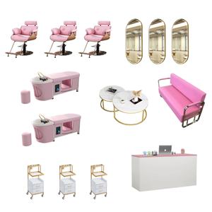 Ensemble d'équipements de salon de coiffure rose très vendu, ensemble de meubles de salon de coiffure, ensembles de meubles de salon de coiffure avec chaise de barbier, miroirs, chariot, bureau d'accueil - Product Image 4