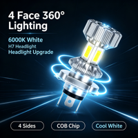 Ampoule de phare LED COB 4 faces H7 6000K Blanc 360 °   Remplacement des phares de voiture à faisceau haut et bas