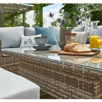 Garten-Ecksofa Outdoor-Möbel Terrassen-Rattan-Essgruppe Rattan-Garten-Sektionalsofa mit Höhenverstellbarem Tisch