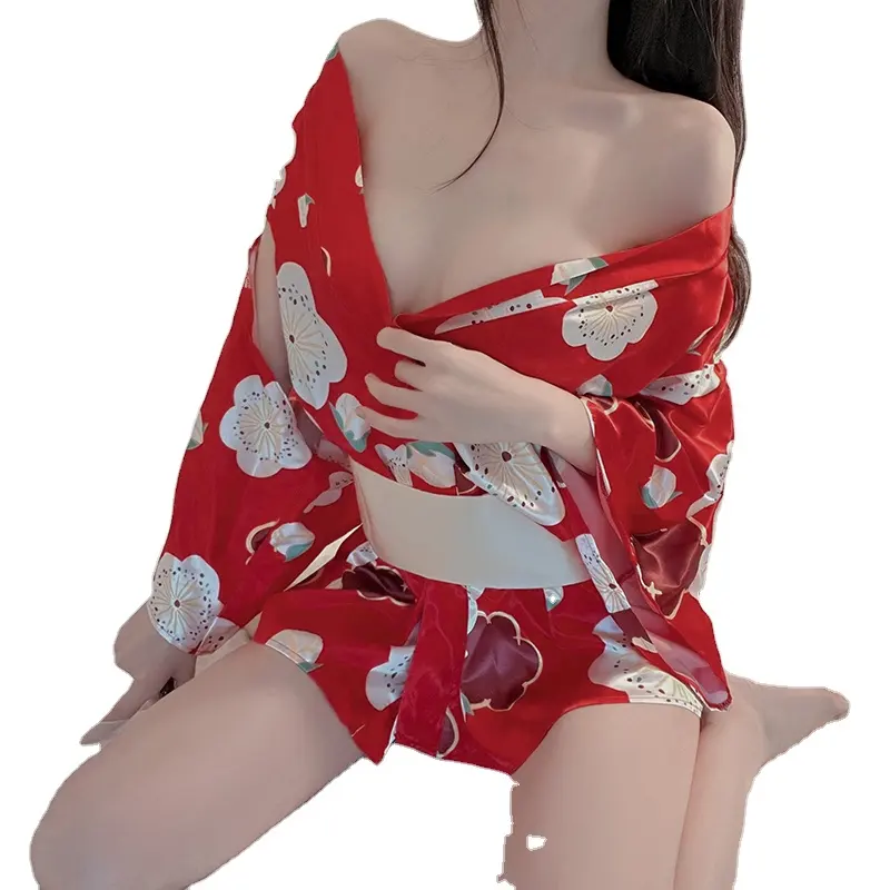 ボスマンセクシーランジェリープリントバスローブ日本の着物セクシーな誘惑ユニフォーム大人の学生パッションスーツナイトドレス女性