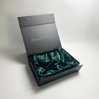 Kit d'emballage de perruques en dentelle de velours noir de luxe en gros avec logo personnalisé et dossier magnétique en carton gris
