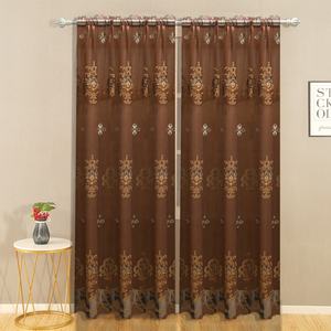 Cortina bordada de dos capas para sala de estar, tela jacquard <span class=keywords><strong>con</strong></span> varilla transparente y bolsillos, color beige, blanco y azul - Product Image 3