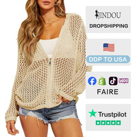 Cardigans légers en crochet pour femmes, à fermeture éclair, à capuche, à manches longues, en maille, pour la plage et la natation
