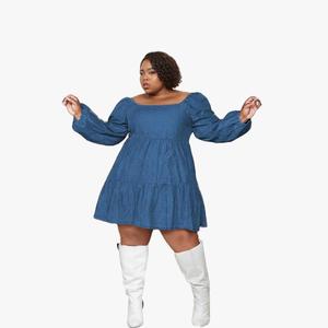C0402ME60 — robe en Denim à volants pour femme, décontractée, couleur unie, à la mode, grande taille, - Product Image 3