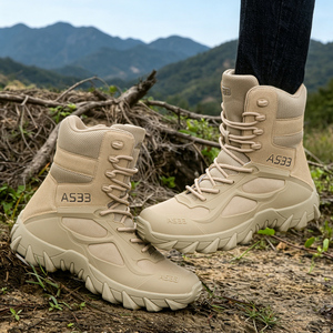DF Khaki TSBSS AS33 Desert Tan Tactical <b>Hiking</b> <b>Boots</b> Lightweight Suede Mesh Outdoor Duty Footwear - Product Image 2