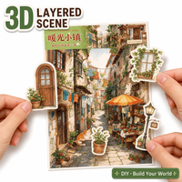 Kit d'autocollants 3D personnalisés pour scènes miniatures, style aquarelle, ville/village européen, DIY, superposés, anti-stress, pour scrapbooking