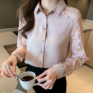 Blouses élégantes pour femmes, hauts en dentelle, chemise mode <span class=keywords><strong>chic</strong></span> pour femmes, col en V, hauts pour femmes, chemisier 7007 #17 couleurs - Product Image 4