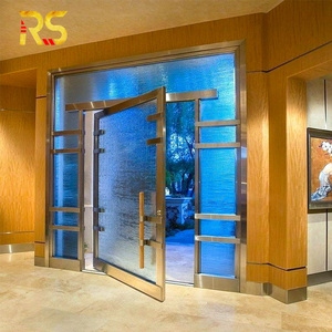 Esterno moderno 4 pannello scorrevole porta d'ingresso porta d'ingresso anteriore porta d'ingresso Hotel hall in acciaio inox porta d'ingresso principale - Product Image 4