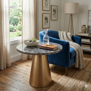 โต๊ะข้างหินอาเกตหรูหราพร้อมฐานโลหะ – โต๊ะกาแฟตกแต่งสไตล์โมเดิร์นสำหรับห้องนั่งเล่นและโรงแรม - Product Image 1