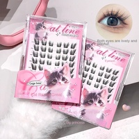 Faux cils synthétiques Gege Bear style félin, sans colle, naturellement recourbés, volumineux, en segments, sans dépose nécessaire