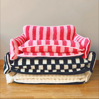 Canapé-lit rayé pour animaux de compagnie en gros d'usine pour chats et chiens-Coussin en fausse laine d'agneau double couche avec housse amovible, cadre durable