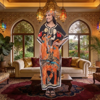 Abaya Maxi Modeste en Polyester Fait Main pour Femme, Élégante et Décontractée, Imprimé Floral, Respirante, Style Musulman, Idéale Automne-Été
