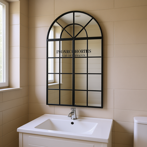 Espejo de Pared Arqueado de Vidrio Negro de 23.6 x 43.3 Pulgadas con Marco de Hierro con Recubrimiento en Polvo, Espejo de Baño de Diseño Contemporáneo - Product Image 2