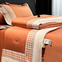 Parure de lit 4 pièces en soie glacée lavée couleur unie, ensemble de literie matelassé confortable imprimé pour l'été, taille King