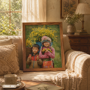 Peinture à l'huile ethnique du Nord-Ouest du Vietnam pour enfants, faite à la main sur toile, service OEM ODM, modèle TB169-B14 - Product Image 6