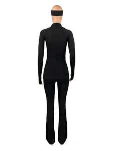 Nuovo Completo Sportivo <span class=keywords><strong>da</strong></span> <span class=keywords><strong>Donna</strong></span> 3 Pezzi con Logo Personalizzato, Top Invernale, Pantaloni a Zampa con Vita Pieghettata, Fascia per Capelli, Tuta <span class=keywords><strong>da</strong></span> Yoga e Palestra - Product Image 6