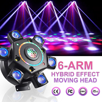 Projecteur de scène à tête mobile LED RGBW 6 bras DMX512 avec faisceau laser et effet wash, activé par le son, pour discothèque, club, fête, mariage, DJ, boîte de nuit