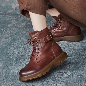 Nouvelles bottines d'hiver de style britannique, élégantes, en cuir de vachette, faites à la main, à bout rond, avec fermeture éclair latérale, talon plat, bottes Martin, semelle souple - Product Image 2