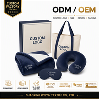 Ensemble couverture et oreiller de voyage pour avion avec logo personnalisé, oreiller de nuque, masque pour les yeux, sac fourre-tout, boîte cadeau pour hôtels, compagnies aériennes, cadeaux d'entreprise