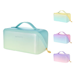 Индивидуальный логотип, женская мода, открытый плоский макияж, органайзер для туалетных принадлежностей, водонепроницаемая косметичка из искусственной кожи с застежкой-молнией - Product Image 2