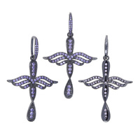 Collier croix ailée en CZ violet rose, bijoux pendentif streetwear pour hommes et femmes