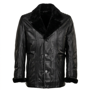 Mens Sheepskin Rancher Bomber Jacket Vintage Casual Winter Shearling Fur Eco-Friendly <b>Sherpa</b> Lined Anti-UV OEM - Product Image 1
