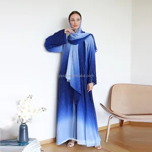 Latest Design Modest Luxury Dubai Abaya Turkish Women Muslim Dress Glitter Chiffon Kimono Matching Hijab Set Najma Ombre Abaya