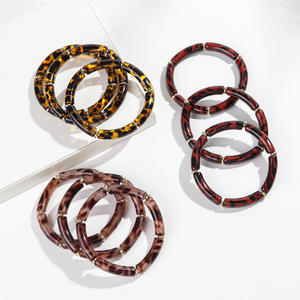 Invierno Vintage 8mm brazaletes de cuentas de bambú <span class=keywords><strong>tabique</strong></span> dorado doblado 3 unids/set estampado de leopardo acrílico tubo cuentas pulsera conjunto para mujer - Product Image 3